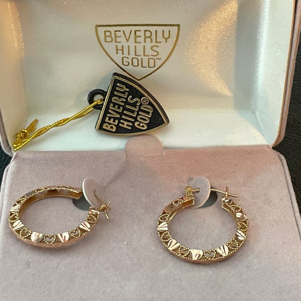 Vintage Beverly Hills 14K rose gold 1" hoop earrings